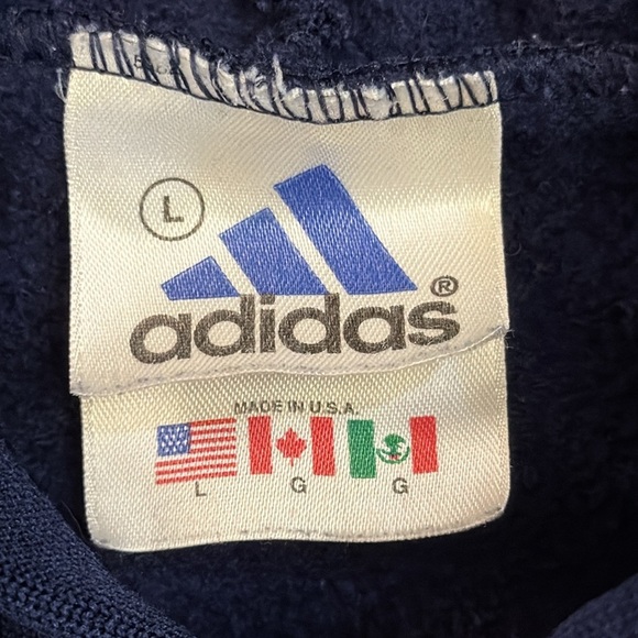 90’s Y2K Adidas Trefoil Logo Hoodie Navy Blue & White Made in USA Size Large - Picture 2 of 8